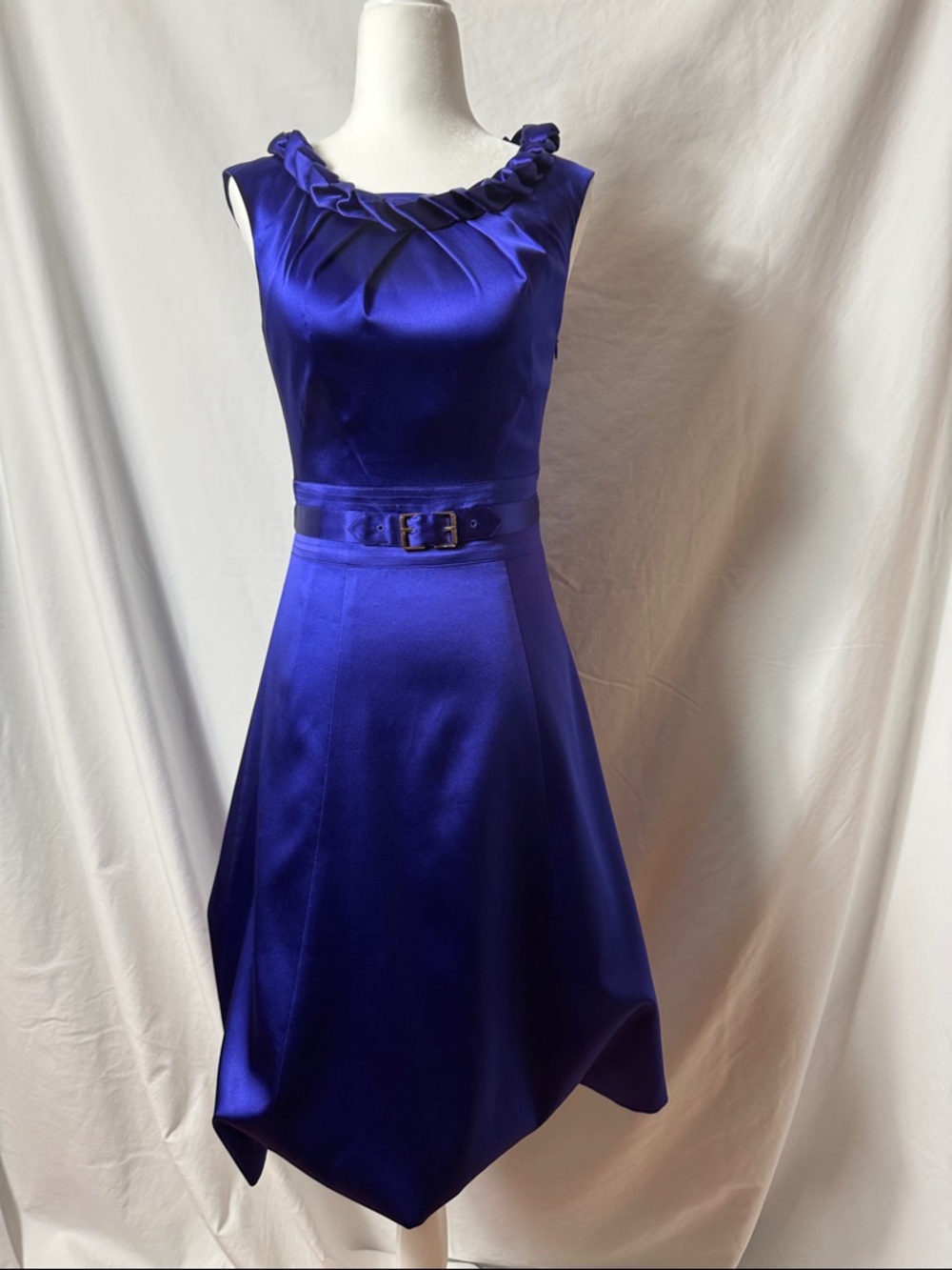 Karen Millen Cobalt Blue Satin Belted Midi Dress